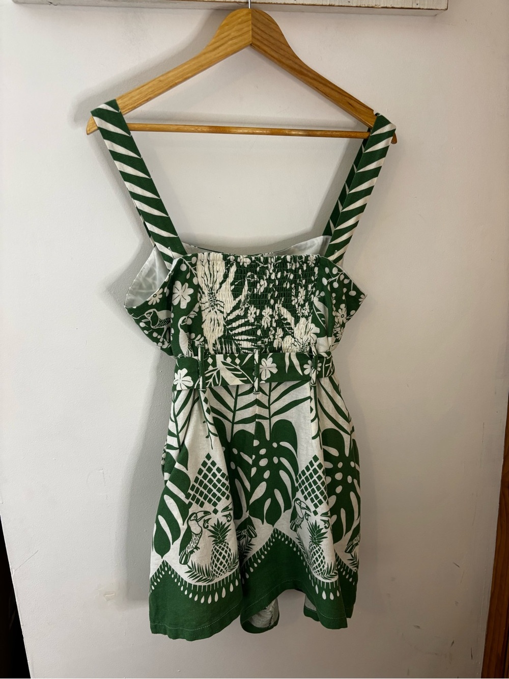 Rachel Zoe Green & White Tropical Print Sleeveless Linen Shorts Romper - Picture 9 of 11